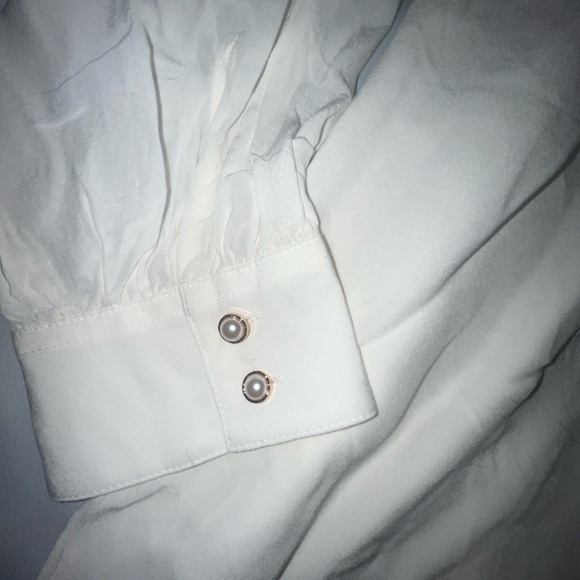 Talbots Plus Buttonup White Long Sleeve Shirt Ruffle Collar Pearl Buttons 3X New - Picture 4 of 10
